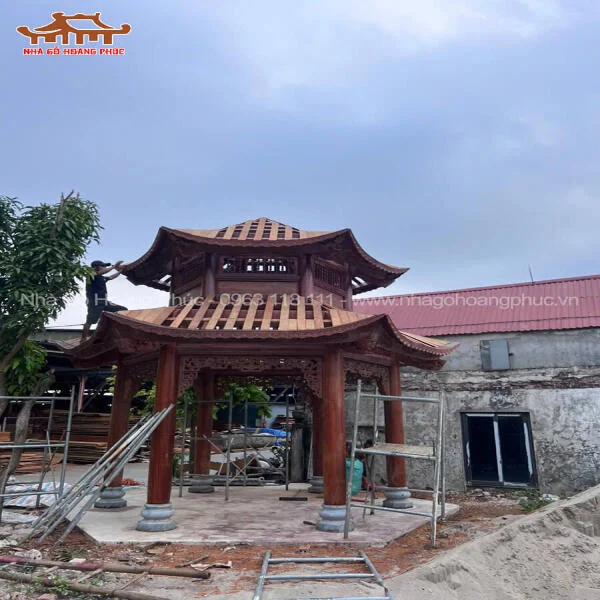 Bán lầu trà lục giác 2 tầng mái - Gỗ lim xanh Nam Phi