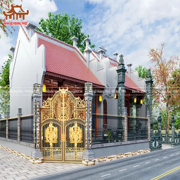 Phối cảnh 3D ngoại thất hai căn nhà thờ 3 gian gỗ lim xanh Nam Phi tại Ninh Bình